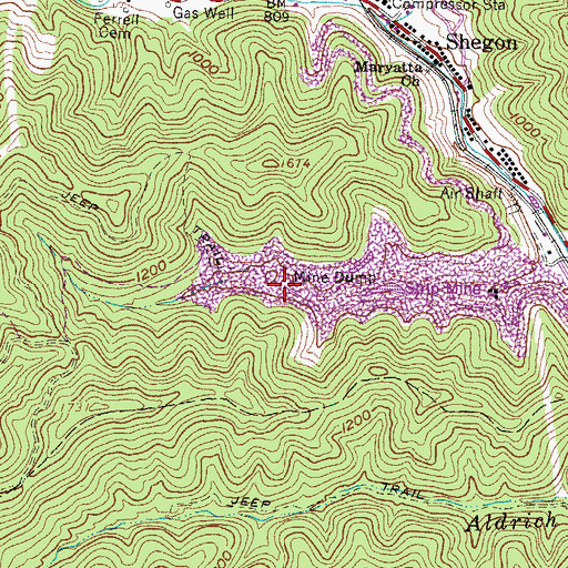 Topographic Map of Mud Fork Impoundment, WV