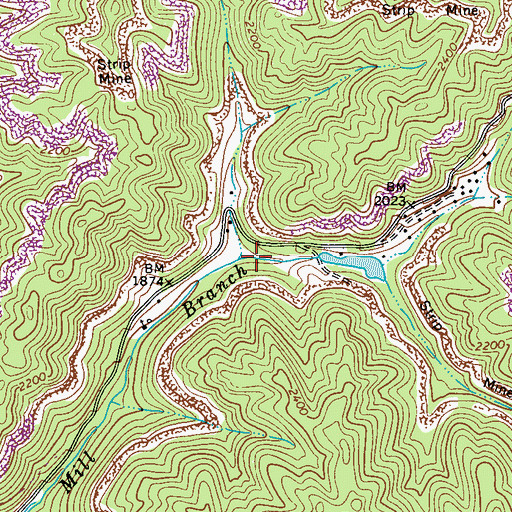 Topographic Map of Mill Branch - Pageton Dam, WV