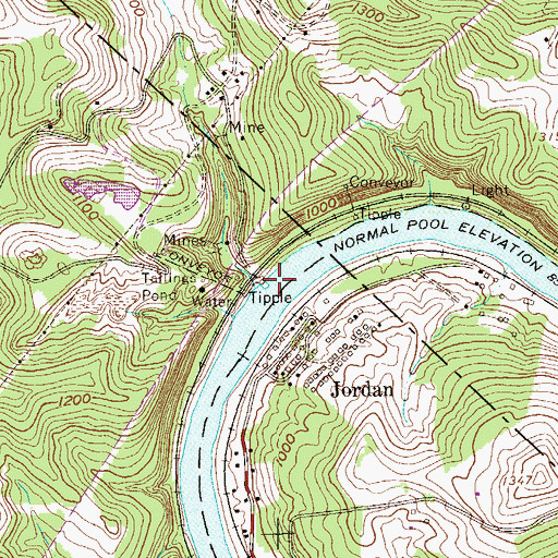 Topographic Map of Jordan 93 Refuse Area Dam, WV