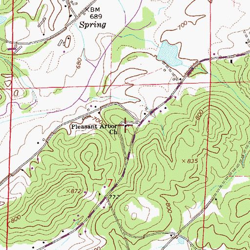 Topographic Map of Pleasant Arbour Baptist Church, AL