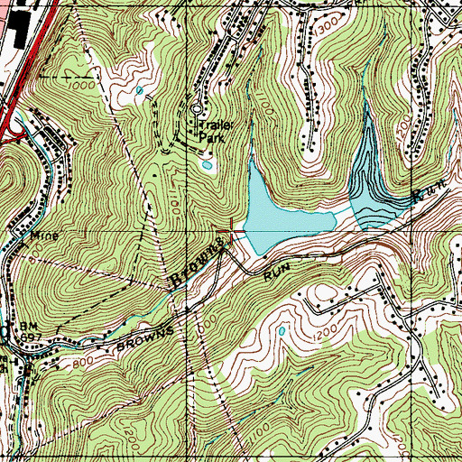 Topographic Map of Browns Run Dam, WV