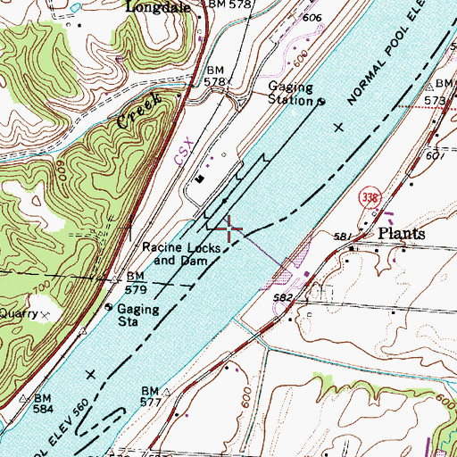 Topographic Map of Racine Locks and Dam, WV
