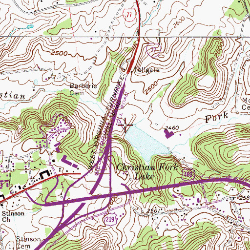 Topographic Map of Daves Fork-Christians Fork Structure Three Dam, WV