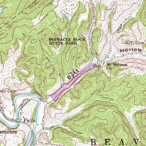 Topographic Map of Pinnacle Rock Lake Dam, WV