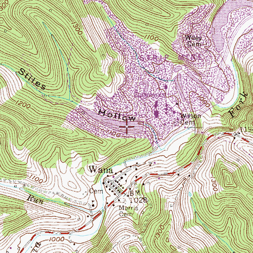 Topographic Map of Stiles Run Dam, WV