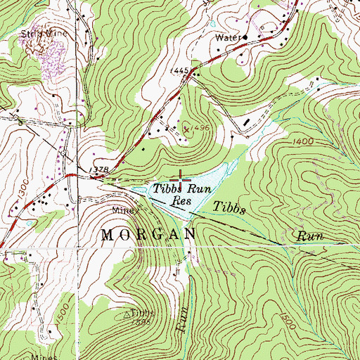 Topographic Map of Tibbs Run Reservoir Dam, WV