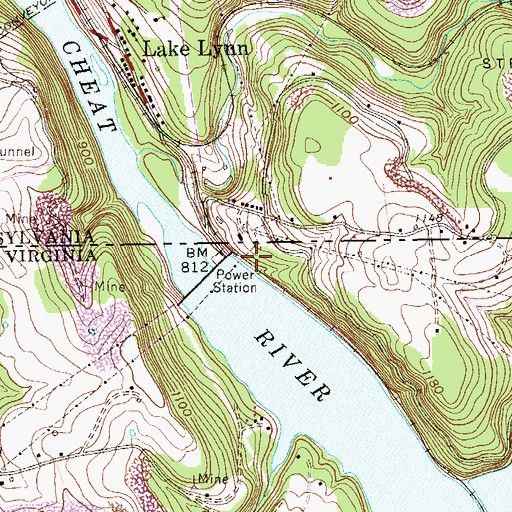 Topographic Map of Lake Lynn Dam, WV