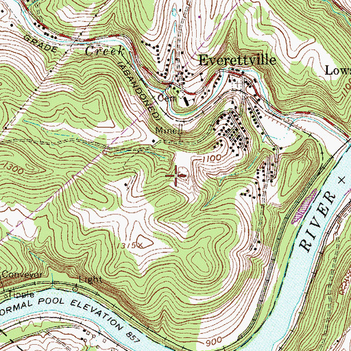 Topographic Map of Everettville Refuse Embankment Dam, WV