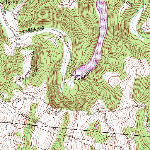 Topographic Map of Wheeling Creek Structure Number Seven Dam, WV