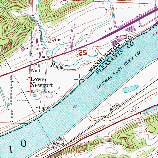 Topographic Map of Willow Island Locks and Dam, WV