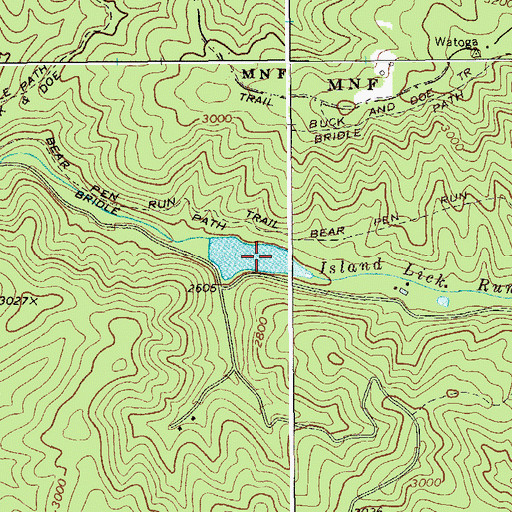 Topographic Map of Watoga Lake, WV