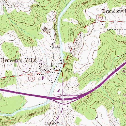 Topographic Map of Bruceton Mills Dam, WV