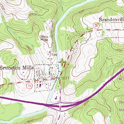 Topographic Map of Bruceton Mills Lake, WV