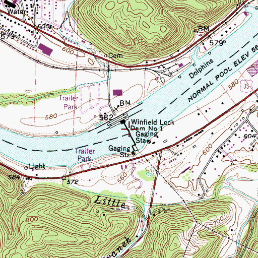 Topographic Map of Winfield Locks and Dam, WV