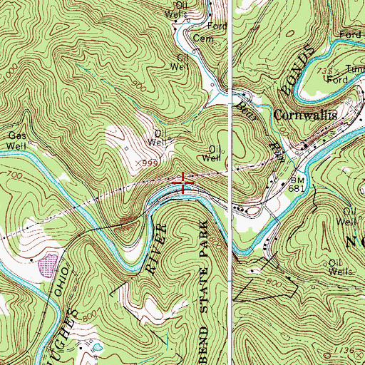 Topographic Map of Number One West of Cornwallis Dam, WV