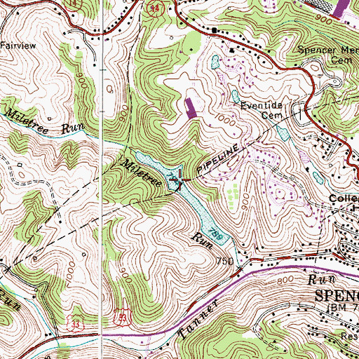 Topographic Map of Miletree Run Dam Number One, WV