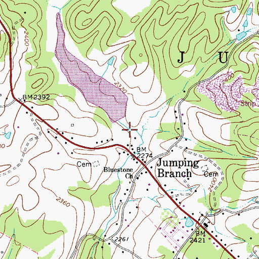 Topographic Map of Jumping Branch-Nimitz W S Dam, WV