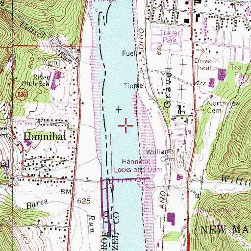 Topographic Map of Hannibal Pool, WV