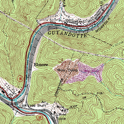 Topographic Map of Elmore Mine Impoundment, WV