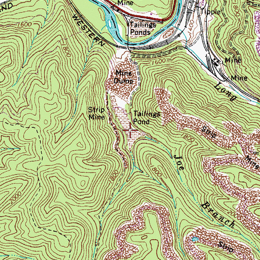 Topographic Map of Joes Branch Refuse Impoundment, WV