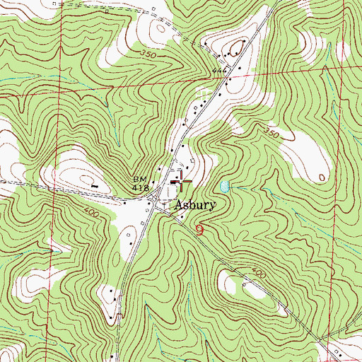 Topographic Map of Asbury United Methodist Church, AL