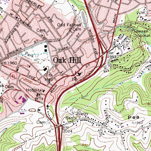 Topographic Map of Oak Hill Post Office, WV