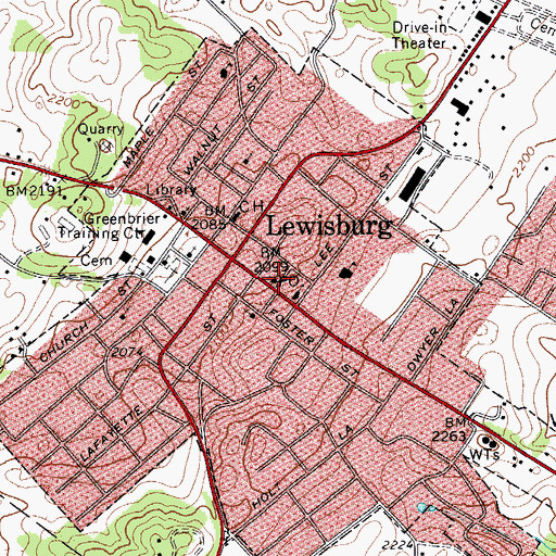 Topographic Map of Lewisburg Post Office, WV