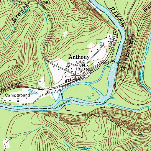 Topographic Map of Anthony Post Office, WV