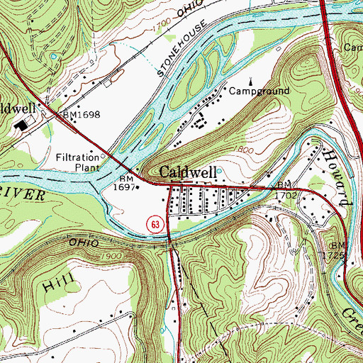 Topographic Map of Caldwell Post Office, WV