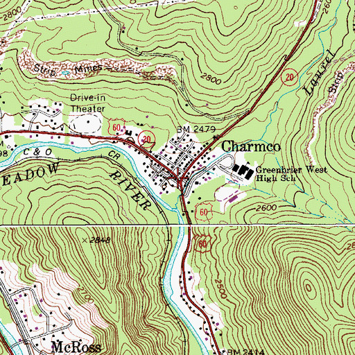 Topographic Map of Charmco Post Office, WV