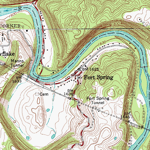 Topographic Map of Fort Spring Post Office, WV