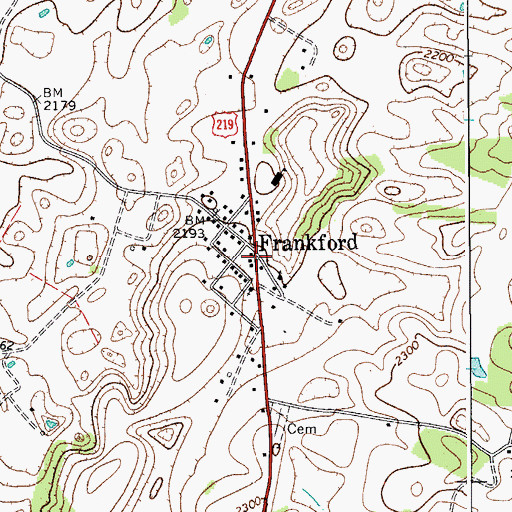 Topographic Map of Frankford Post Office, WV