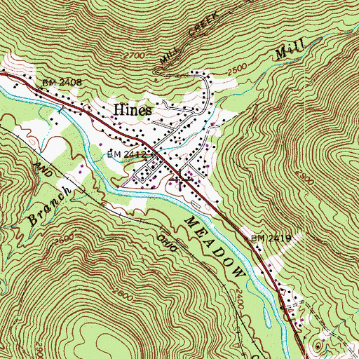 Topographic Map of Hines Post Office, WV