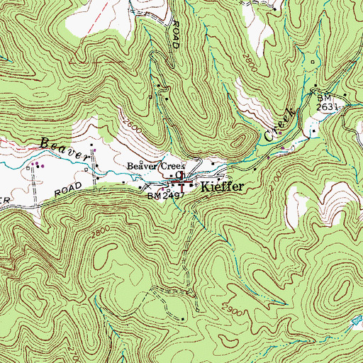 Topographic Map of Kieffer Post Office, WV