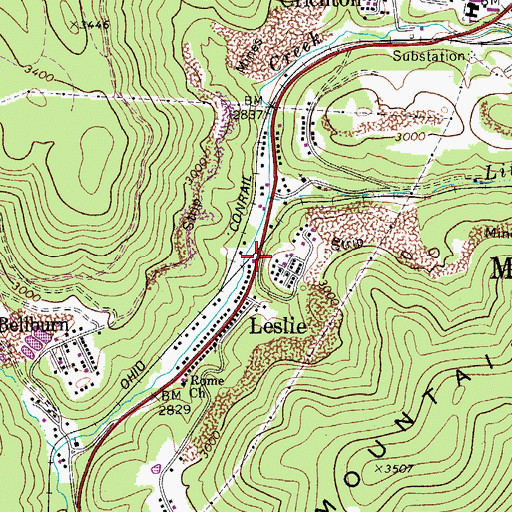 Topographic Map of Leslie Post Office, WV