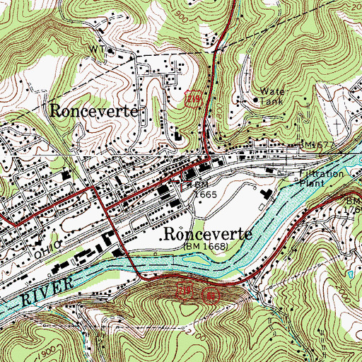 Topographic Map of Ronceverte Post Office, WV