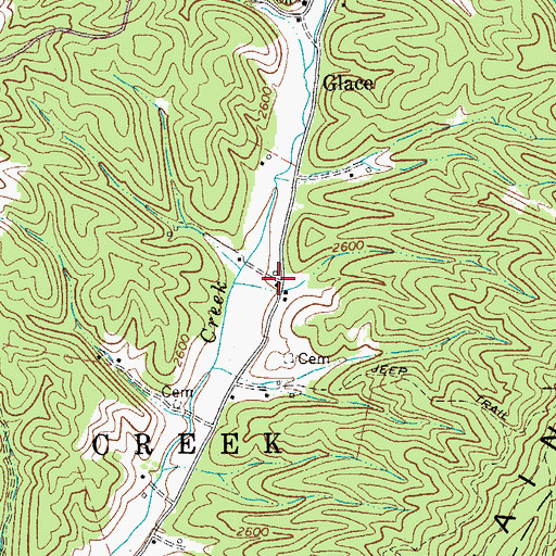 Topographic Map of Glace Post Office, WV