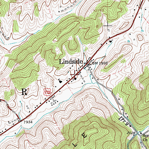 Topographic Map of Lindside Post Office, WV