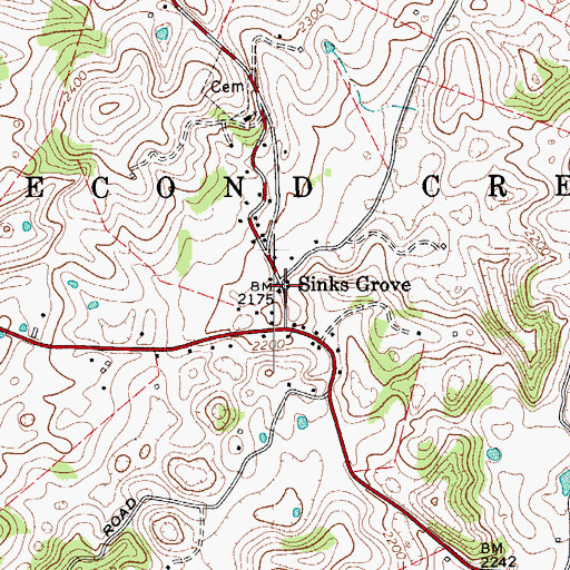 Topographic Map of Sinks Grove Post Office, WV