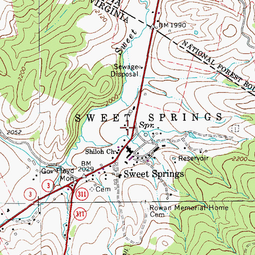 Topographic Map of Sweet Springs Post Office, WV