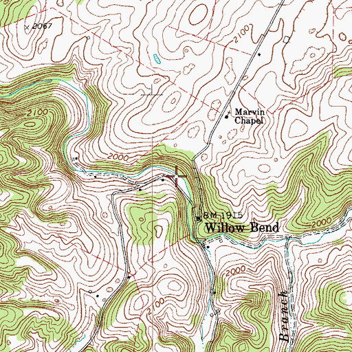 Topographic Map of Willow Bend Post Office, WV