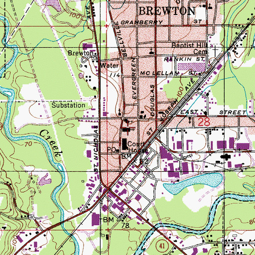 Topographic Map of First Baptist Church, AL