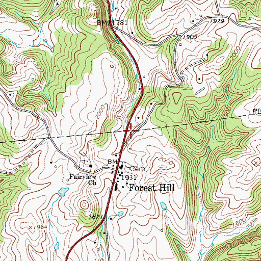 Topographic Map of Forest Hill Post Office, WV