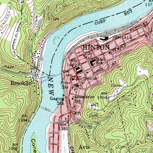 Topographic Map of Hinton Post Office, WV