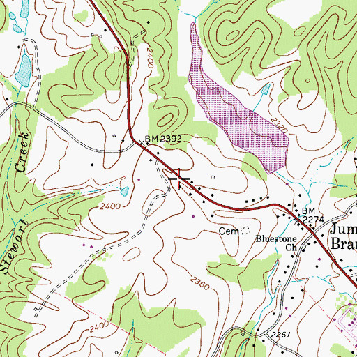 Topographic Map of Jumping Branch Post Office, WV