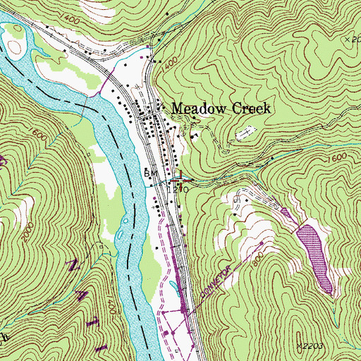 Topographic Map of Meadow Creek Post Office, WV