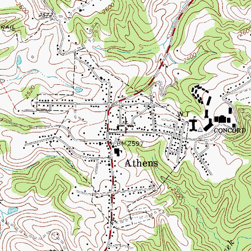 Topographic Map of Athens Post Office, WV
