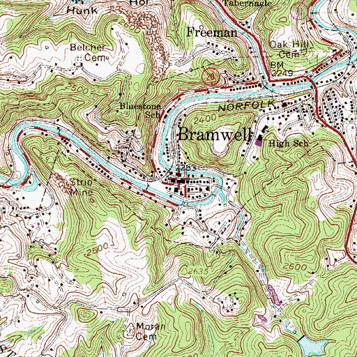Topographic Map of Bramwell Post Office, WV