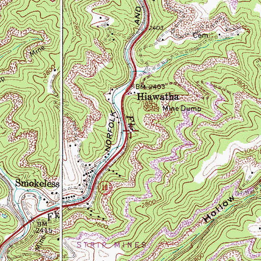 Topographic Map of Hiawatha Post Office, WV