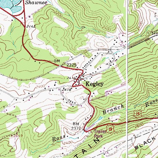 Topographic Map of Kegley Post Office, WV